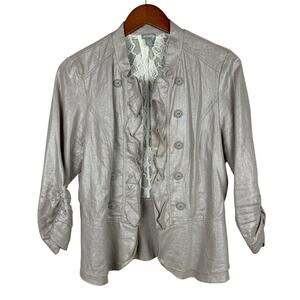 Vanity Ruffle Open Front Jacket Shimmery Grey Lightweight 3/4 Sleeves Junior's L
